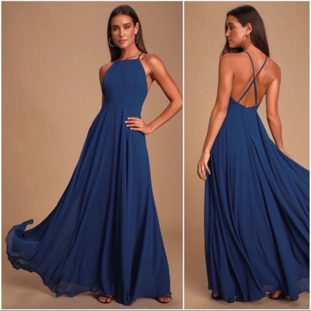 LULUS NEW Mythical Kind of Love Maxi Dress‎ SMALL Navy Blue Bridesmaid Wedding